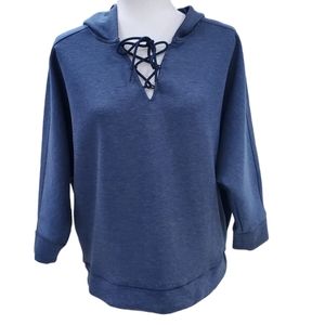 Avia top women's Large (12-14) blue heathered scuba like fabric 3/4 sleeve